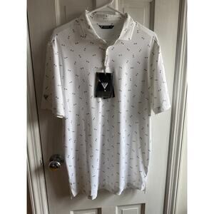 Levelwear White Geometric Double Triangle Print Golf Polo Size Medium NWT